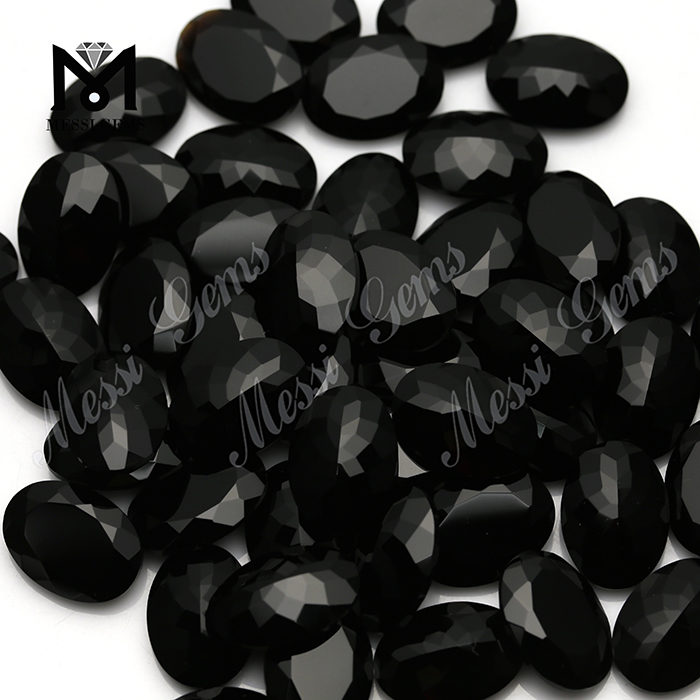 natural gemstones material oval faceted black onyx from China