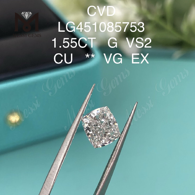 1.55 carat g vs2 cvd cushion cut lab grown diamond factory price