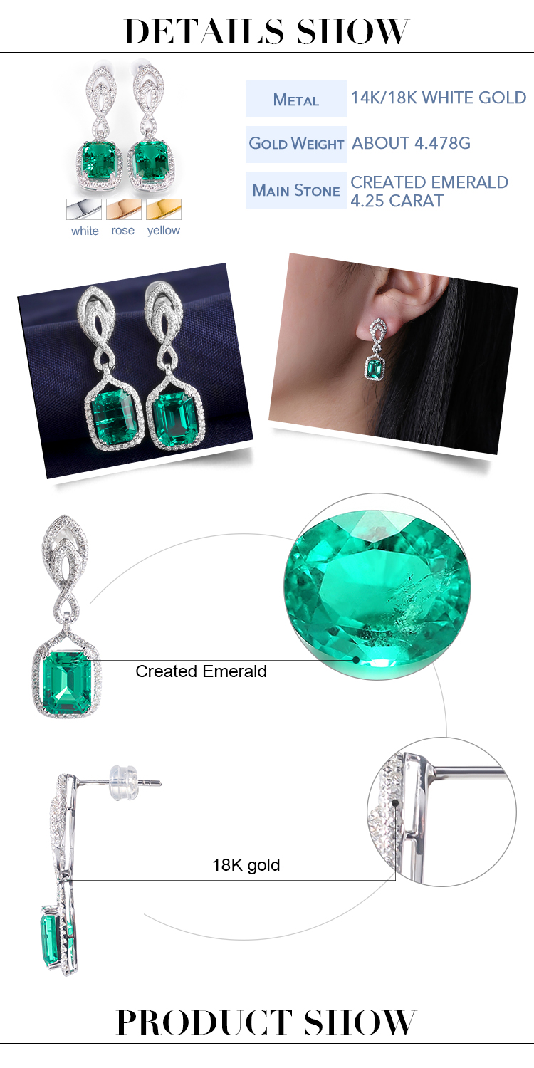 emerald gold earrings details