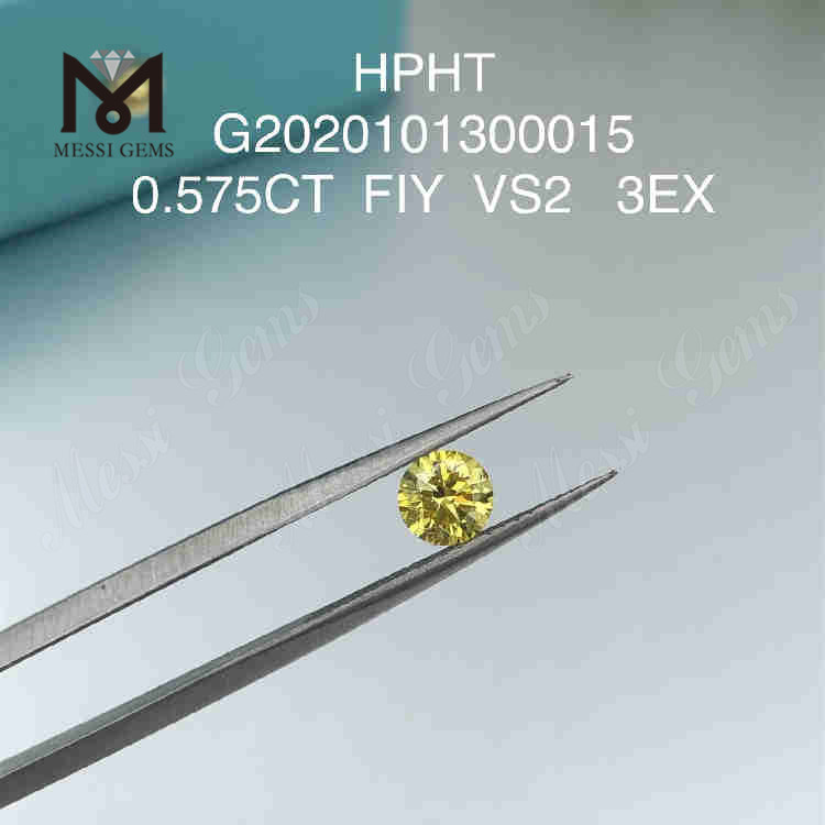 0.575ct FIY VS2 3EX Round lab made yellow diamonds