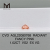 1.02CT RADIANT FANCY PINK CVD diamond VS2 EX VG lab diamond AGL22080768 
