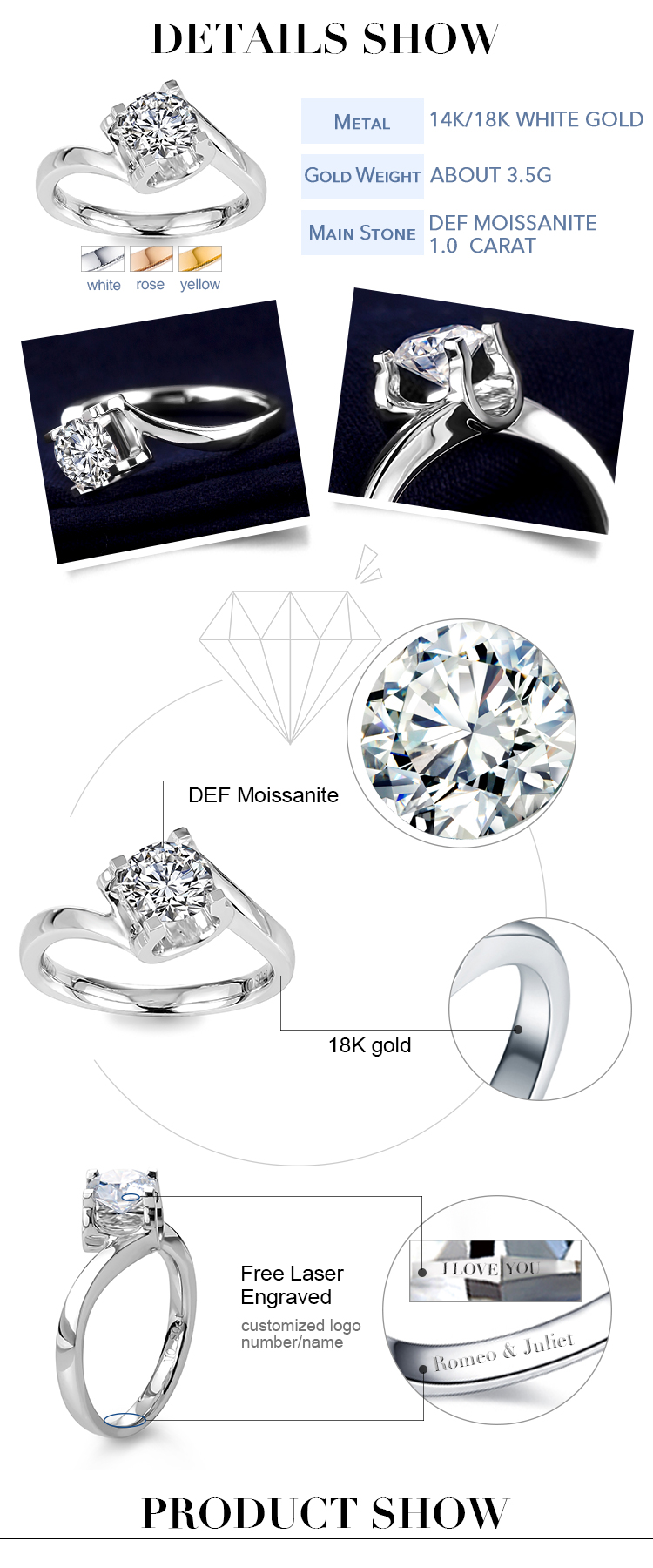 fashion moissanite gold ring details