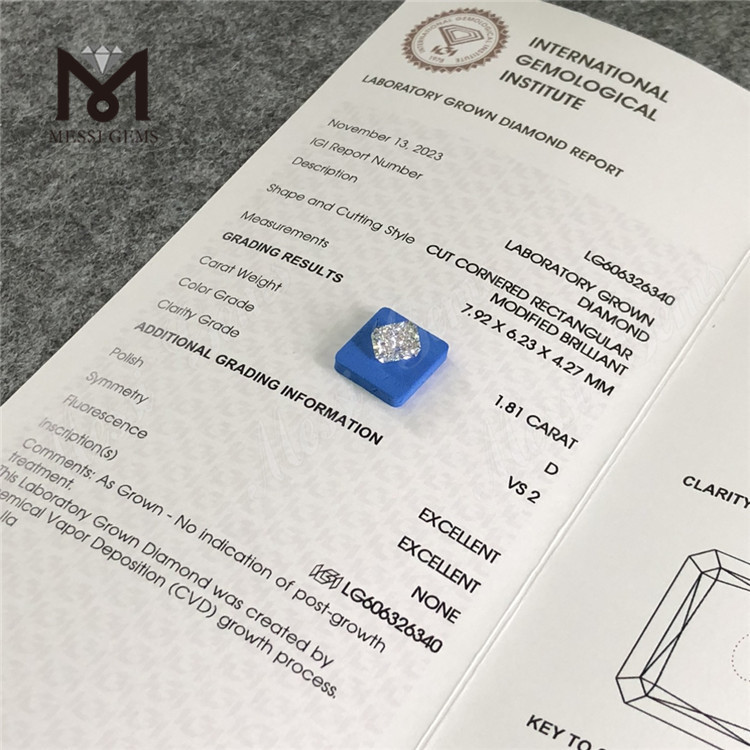 1.81CT D VS2 EX EX CVD RECTANGULAR igi diamond Shop Our Collection丨Messigems LG606326340