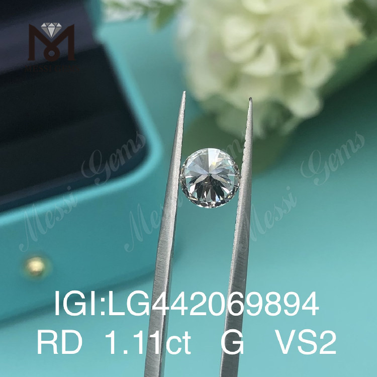 1.11 carat G VS2 Round BRILLIANT IDEAL 2EX lab grown diamond 1 carat