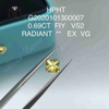 0.69ct FIY colored fancy yellow lab grown diamonds VS1 Radiant cut 
