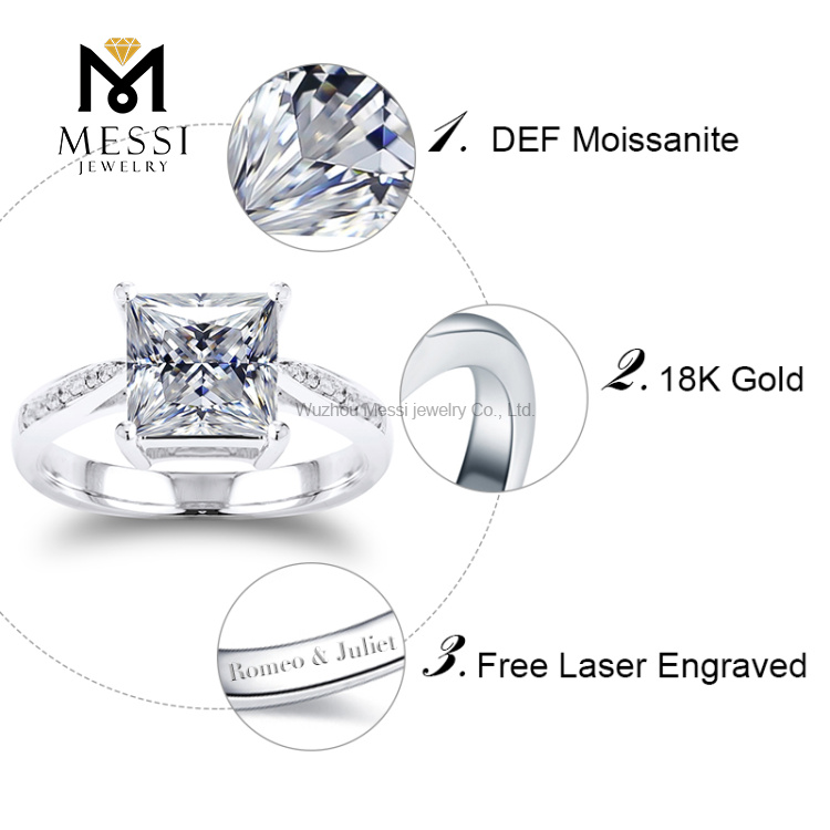 moissanite diamond ring Square princess cut 14k 18k white gold ring for woman jewelry girl ring