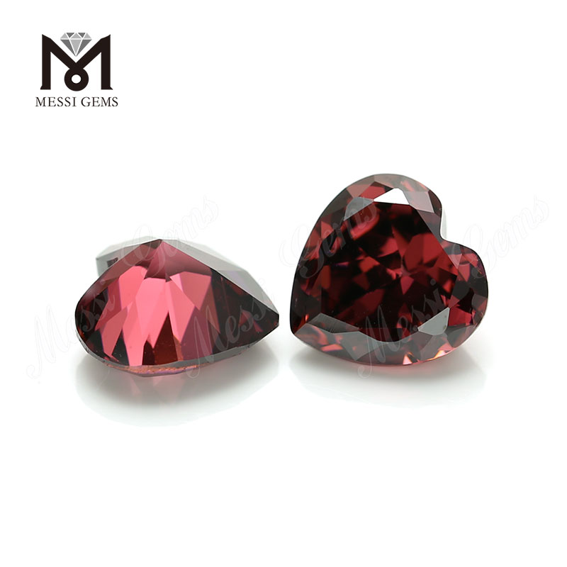 Wuzhou factory high quality loose gems 6mm cubic zirconia heart Rodolite
