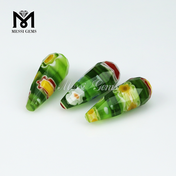 green color drop shape Murano frost glass bead Millefiorie