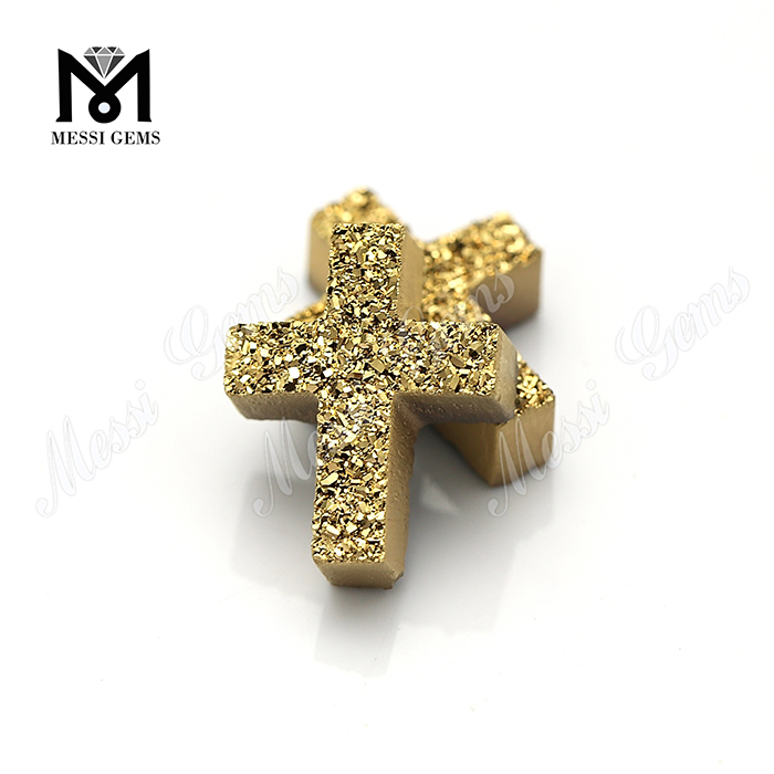 Factory Price 24K Gold Cross Shape Natural Druzy Stone