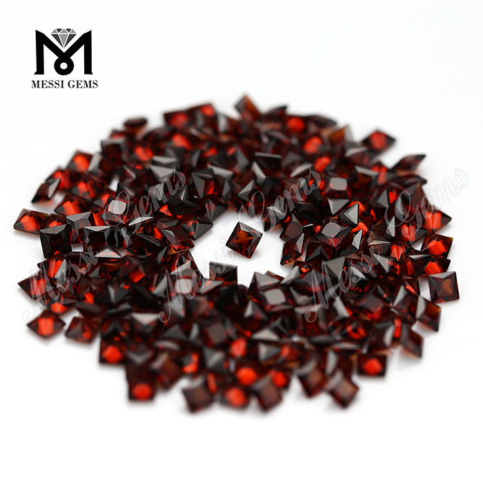 3x3mm princess cut clean gemstones loose natural red garnet