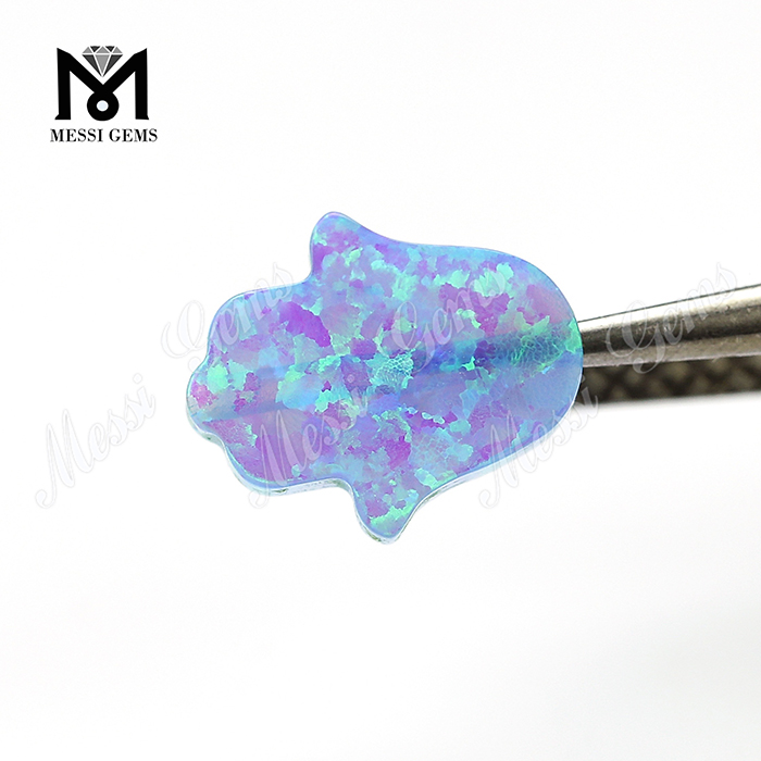 Lab Created Synthetic Loose 11 x 13 x 2.5 mm Blue Opal Hamsa Gemstones