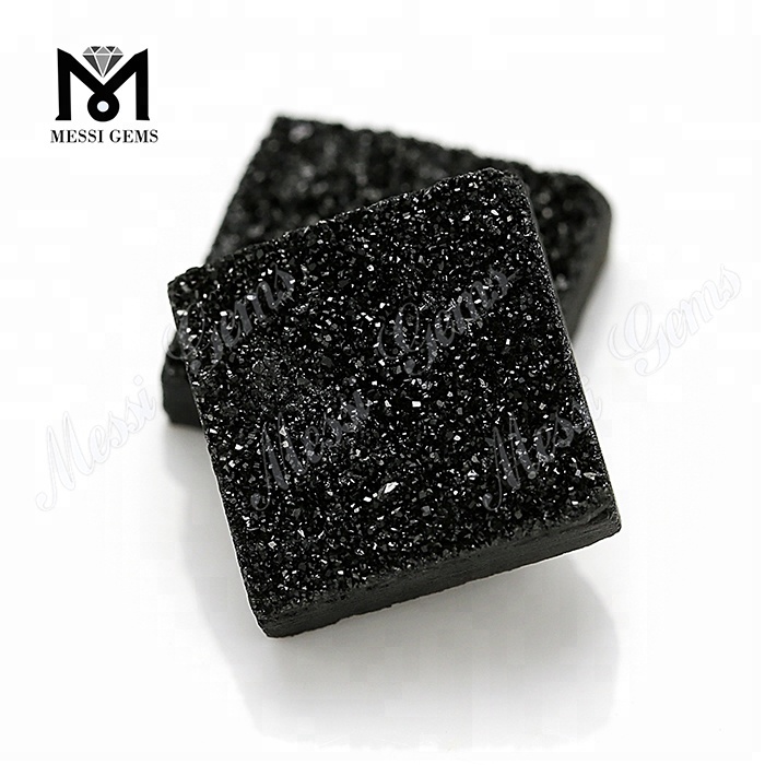 Druzy Stone Black Square Shape 12x12mm Natural Druzy For Jewelry
