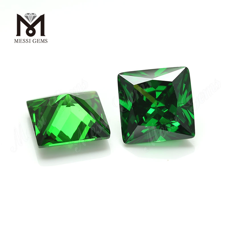 Factory price machine cut synthetic green square loose cubic zirconia cz stone