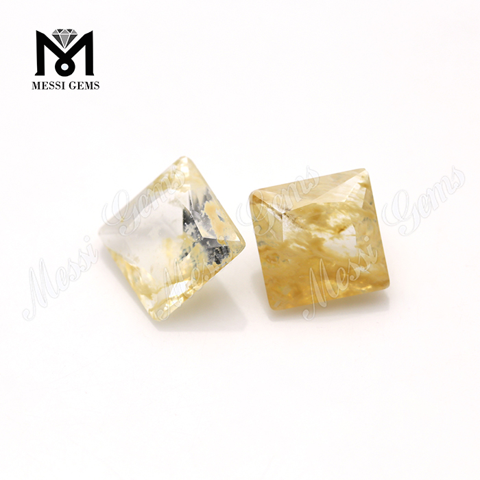 Factory Price 9x9MM Square Cut Rutilated Quartz Glass Gemstone
