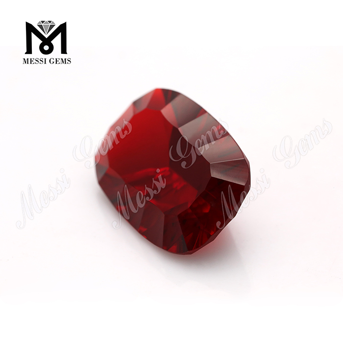 Wuzhou Factory Price Lapidary Art Cushion Concave Cut Red Color Glass Stones
