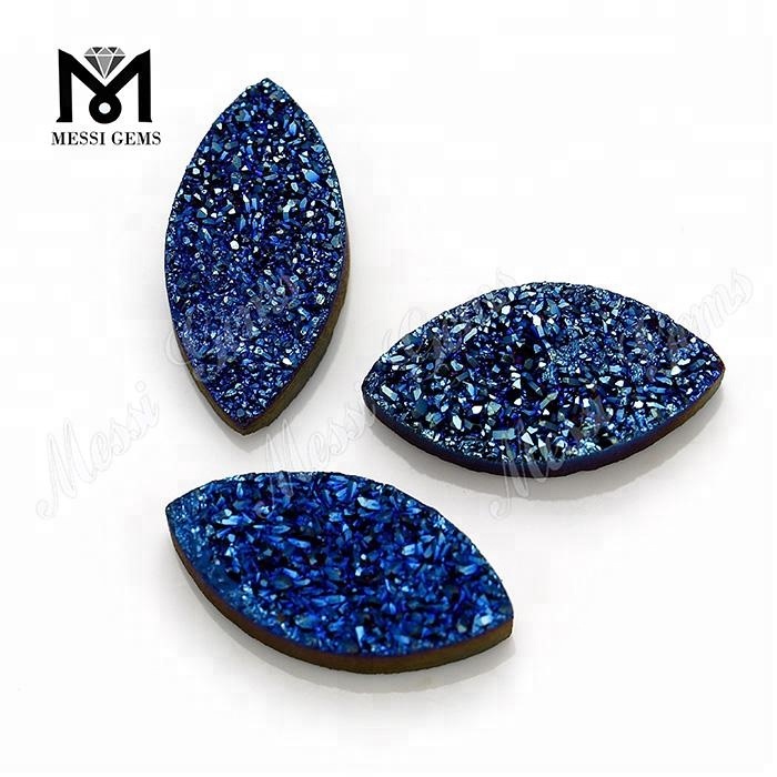 Wholesale Marquise Blue Natural Druzy Agate Stone