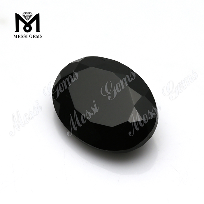 natural gemstones material oval faceted black onyx from China
