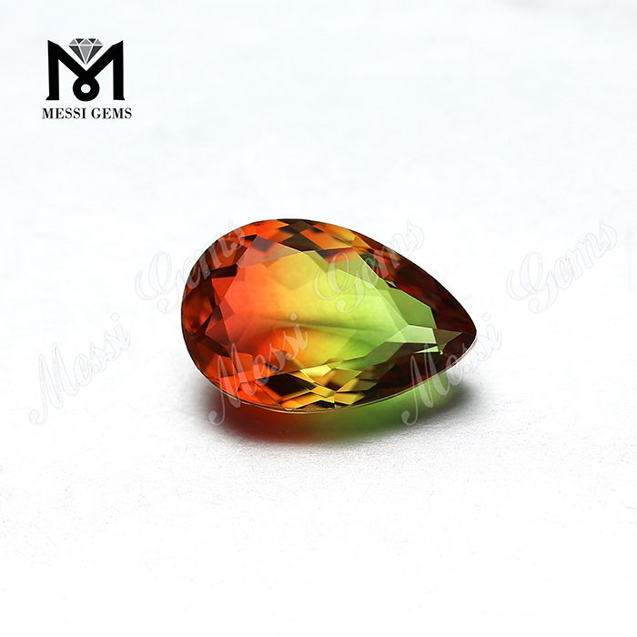PEAR CUT BI-COLOR TOURMALINE GLASS STONE FOR JEWELRY
