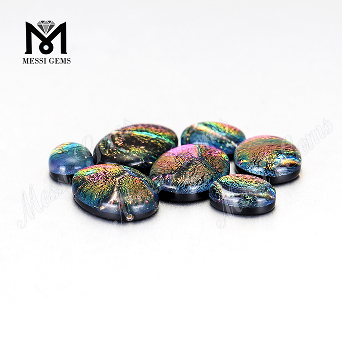 Oval 10x12MM Colorful Ammolite Cabochon Glass Ammolite Stone
