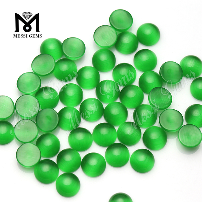 Round cabochon 10 mm water green cat's eye glass stone