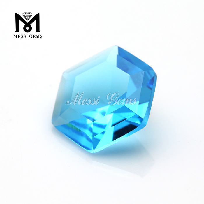 Factory cheap price hexagon shape ocean blue glass gemstone