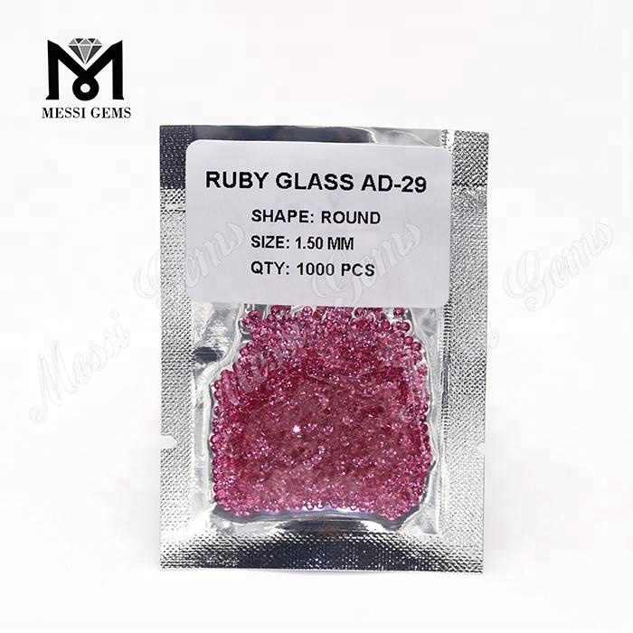 Factory Cheap Price Round 1.5mm Ruby Color Glass Stone