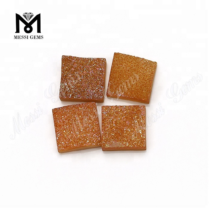 Wholesale factory square cut amber druzy cabochon natural druzy stone price