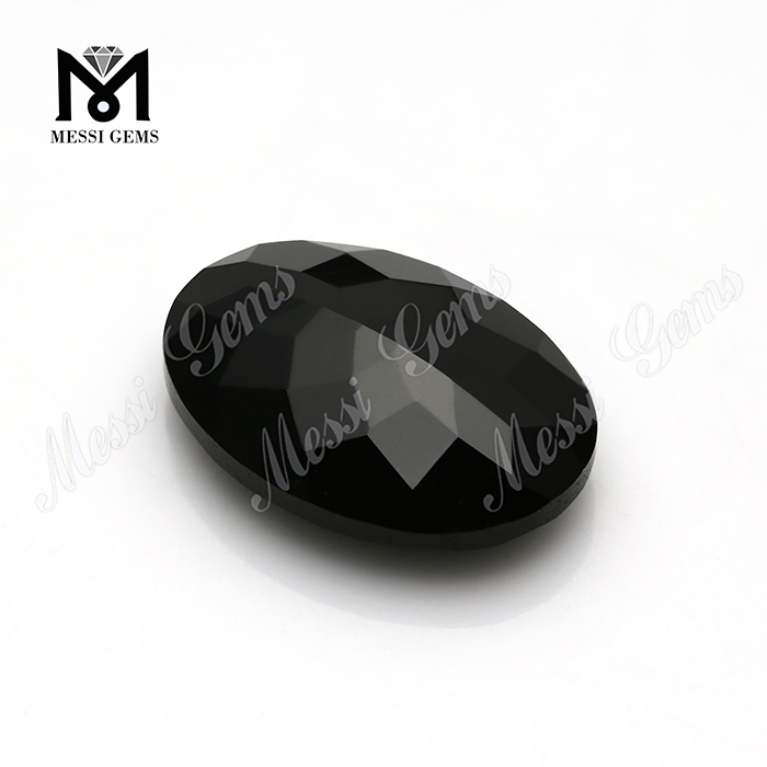 natural gemstones material oval faceted black onyx from China