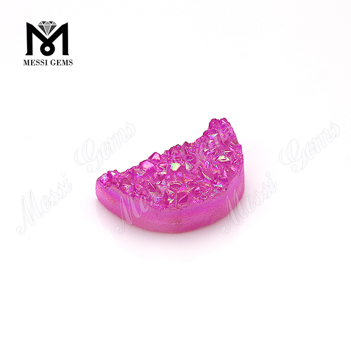 Half Moon Natural Agate Purple Druzy Gemstones from Factory