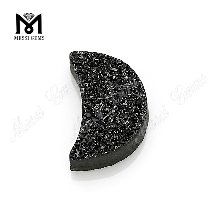 Factory natural druzy stone moon shape black druzy agate for ring