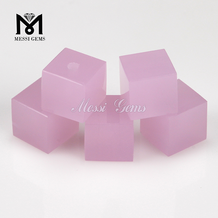 Cube shape pink color glass stone