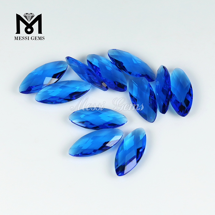 Marquise Cut Briolette Double 8 x19mm Blue Topaz Glass Bead para fabricação de jóias