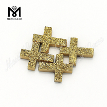 Polished Natural Gemstones 24K Gold Cross Agate Druzy Stones