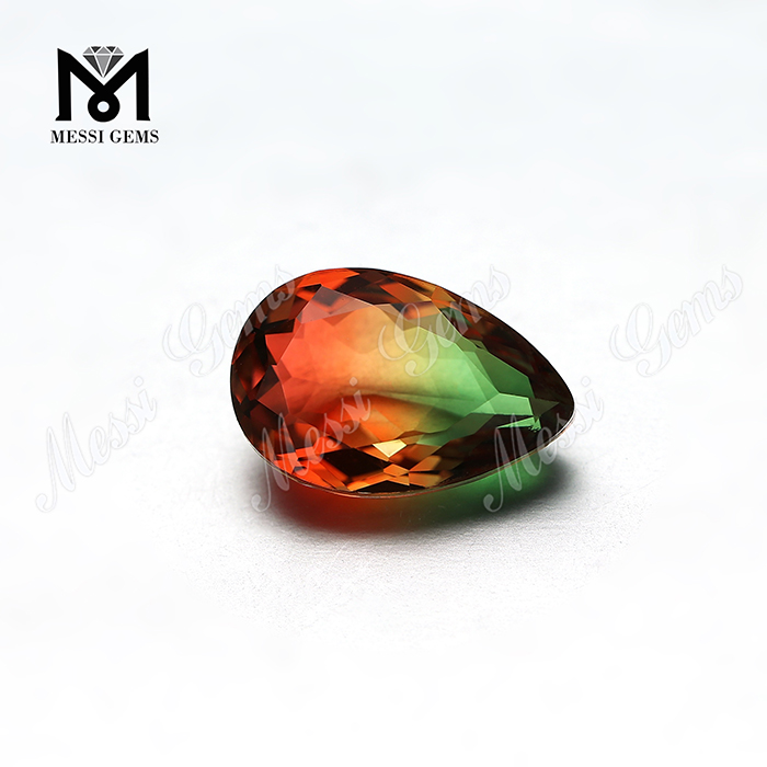 PEAR CUT BI-COLOR TOURMALINE GLASS STONE FOR JEWELRY