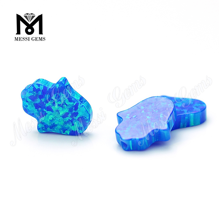 Blue 11 x 13 x 2.5 mm Lab Created Synthetic Opal Hamsa Stone