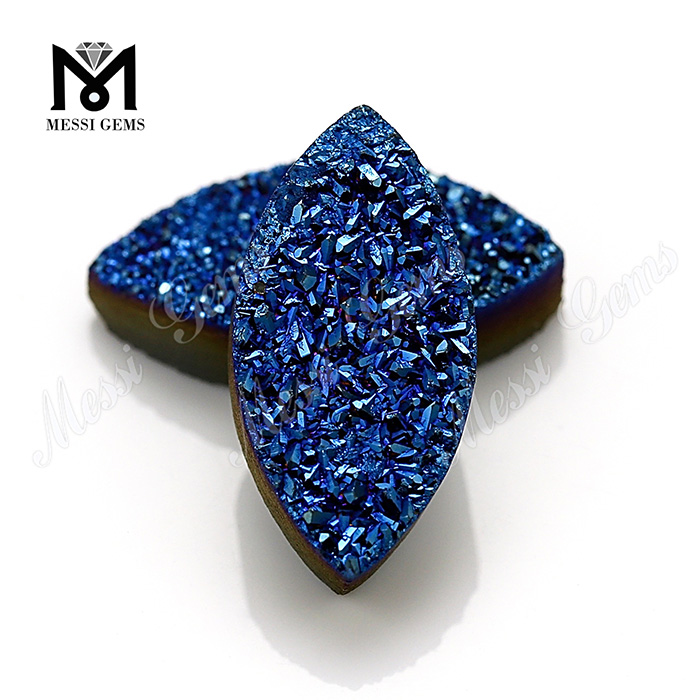 Wholesale druzy cabochon marquise cut agate blue druzy for ring