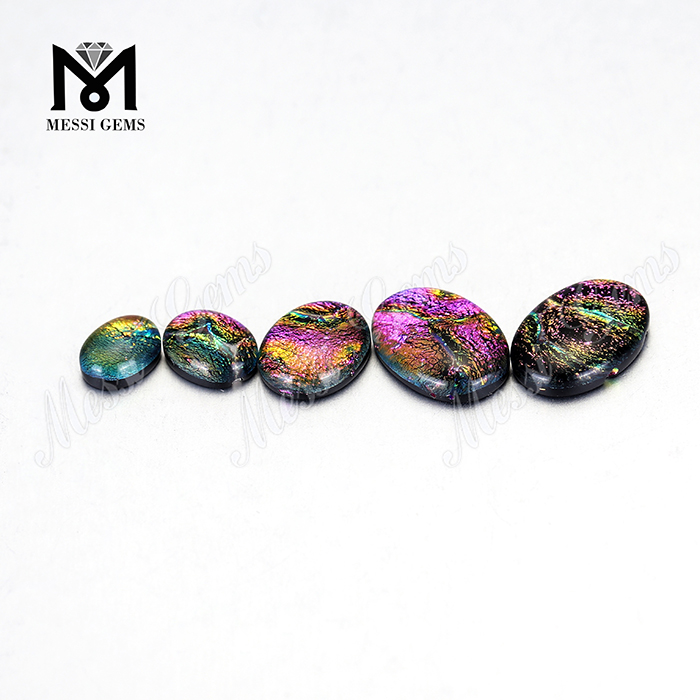 Oval 10x12MM Colorful Ammolite Cabochon Glass Ammolite Stone