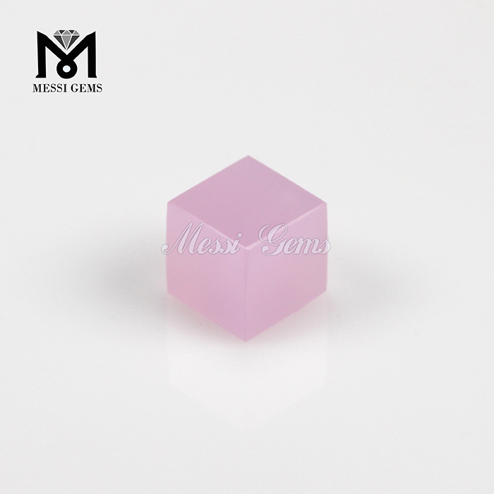 Cube shape pink color glass stone