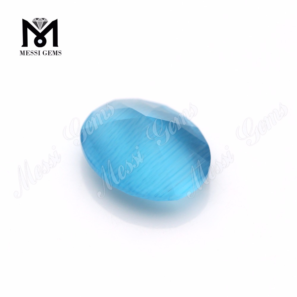 Wuzhou round crystal cat\'s eye blue glass stone