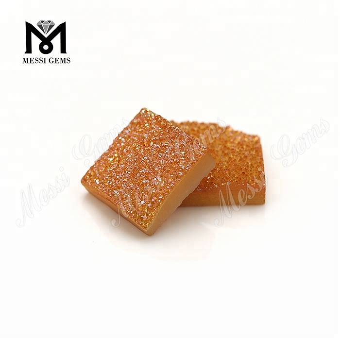 Wholesale factory square cut amber druzy cabochon natural druzy stone price
