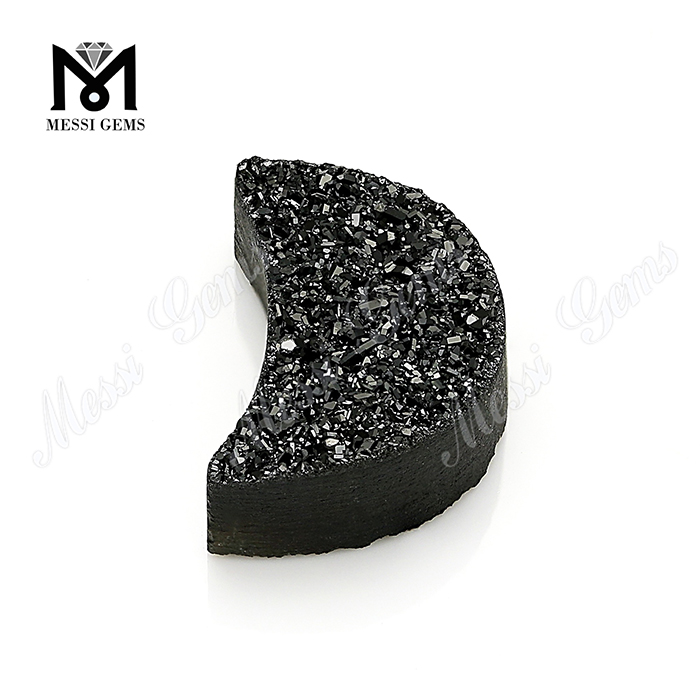 Factory natural druzy stone moon shape black druzy agate for ring