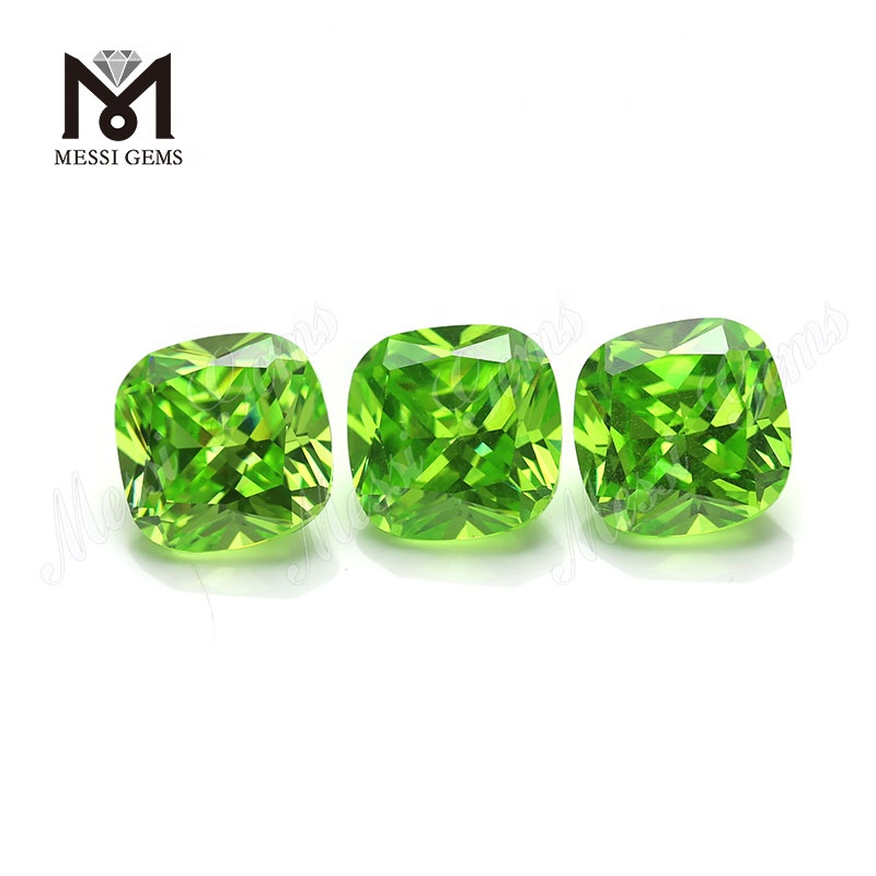 Factory Price Loose Cushion Cut 10 x 10 mm Green Apple Color Cubic Zirconia Stone