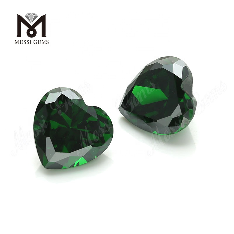 Green Color Heart Cut 10*10mm Synthetic Cubic Zirconia CZ Stone
