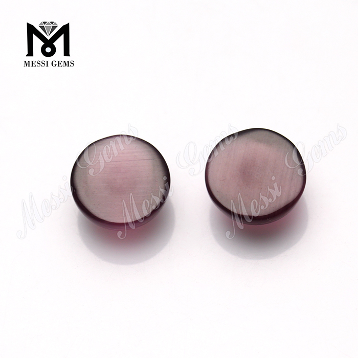 12 mm round machine cut cabochon rhodolite synthetic cat\'s eye glass stone