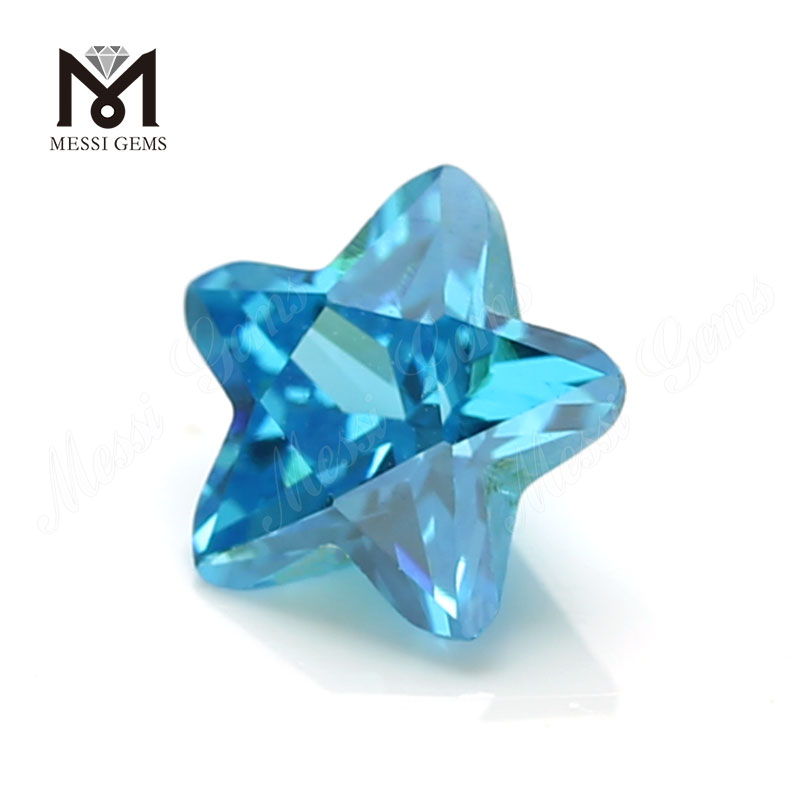 wuzhou 7x7mm star shaped aqua blue cz loose stones