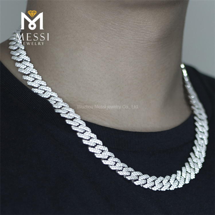 22inches Men\'s Hip-hop Customized CZ Silver Cuban Link Chain Necklace