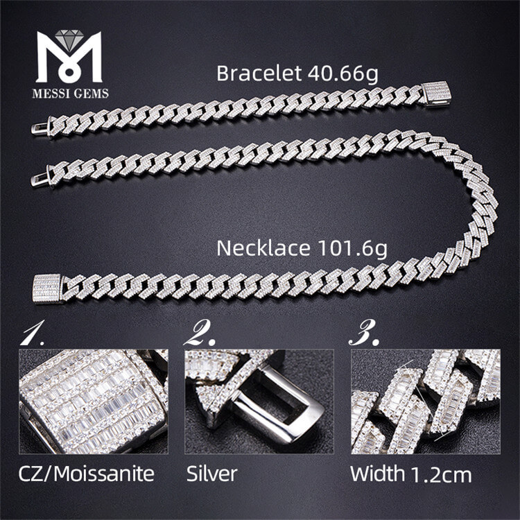 12mm width 18inch 925 Silver Handmade iced out cubic zircon necklace cuban chain