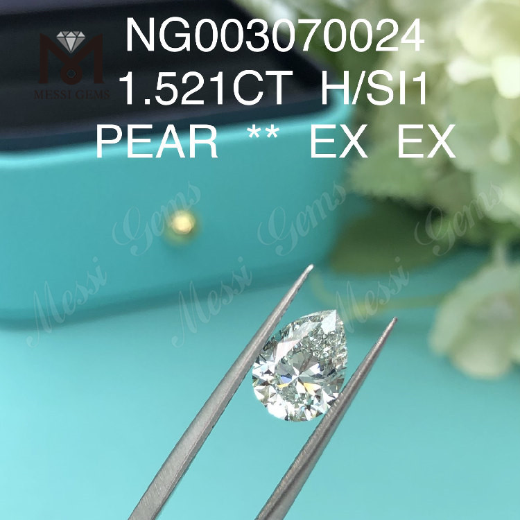 H SI1 PEAR lab grown diamonds 1.521ct