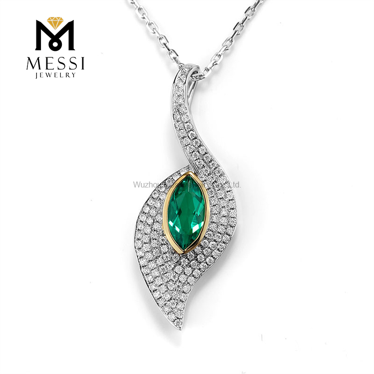 14k 18k white gold 0.8ct MQ Emerald gemstone fashion necklace wholesale