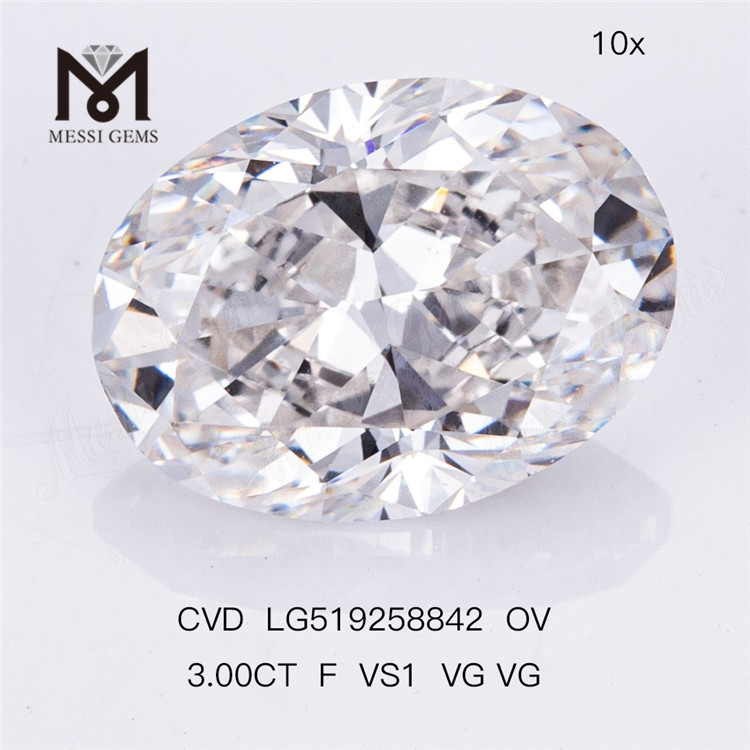3ct F VS1 VG VG CVD IGI Man Made Diamond OVAL High Quality